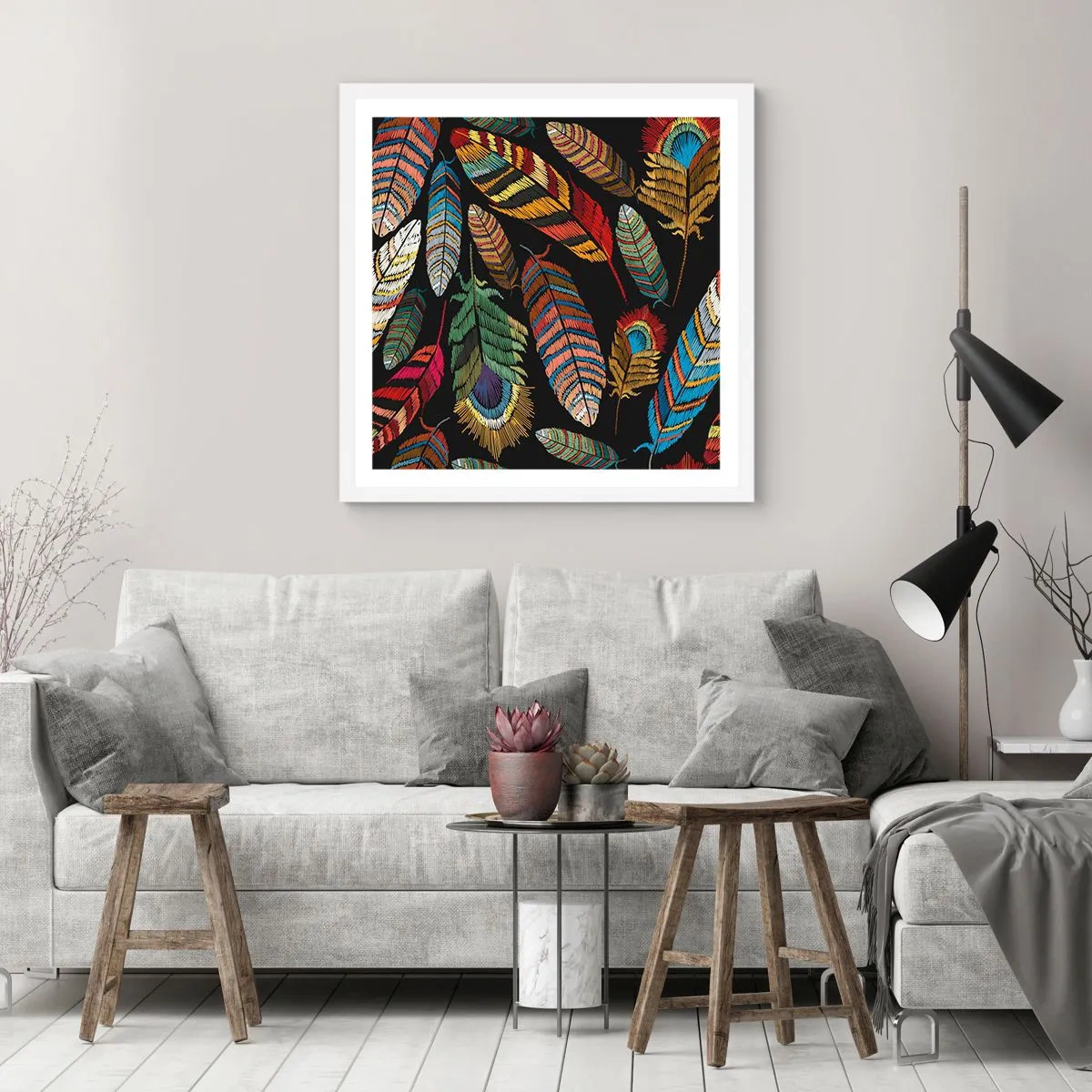 Poster in een witte lijst - Het vogelcarnaval - 30x30 cm