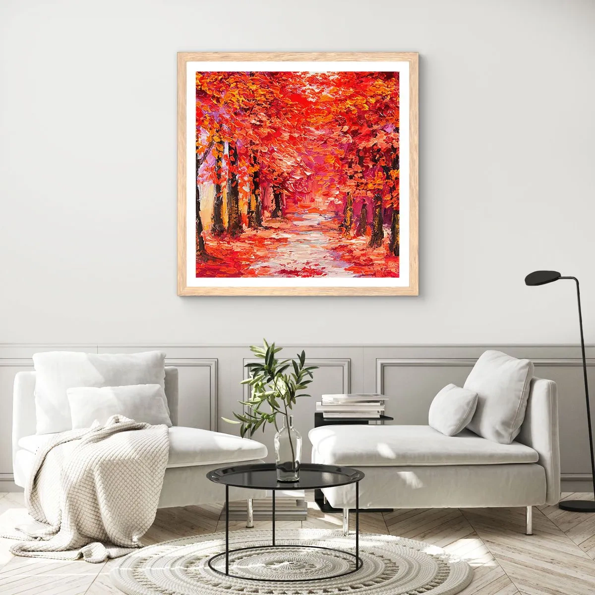 Een poster in een licht eiken lijst - Herfst impressie - 60x60 cm