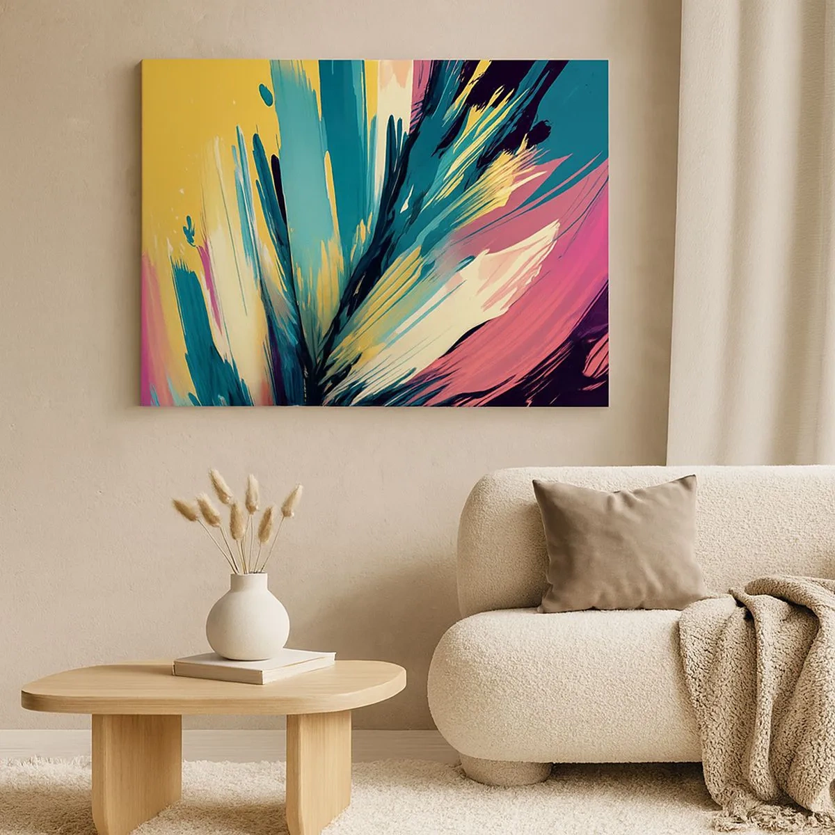 Schilderen op canvas - Een abstracte compositie in intense en contrasterende kleuren. - 70x50cm - Compositie – een explosie van vreugde - Moderne wanddecoratie voor woonkamer en slaapkamer ARTTOR