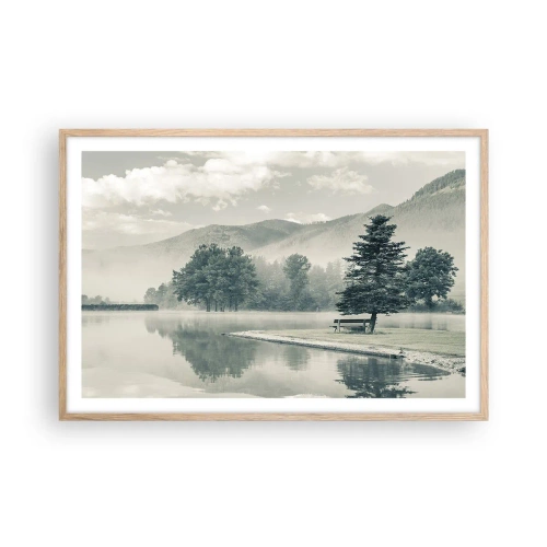 Een poster in een licht eiken lijst - Het meer slaapt nog - 91x61 cm