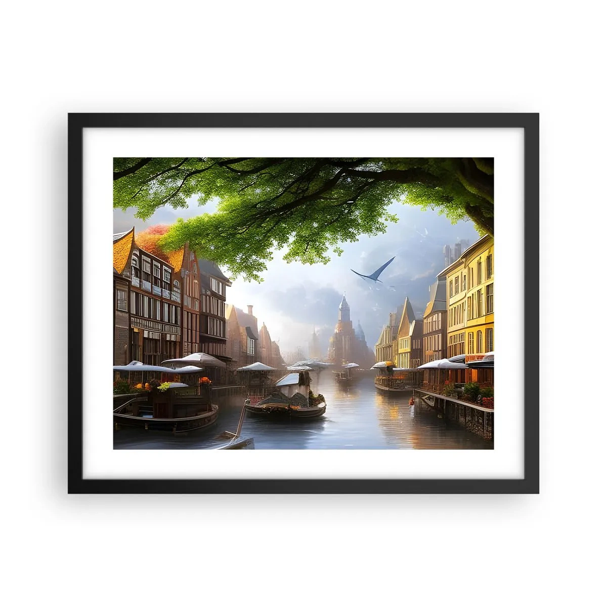 Poster in een zwarte lijst - Hollands stadsbeeld - 50x40 cm