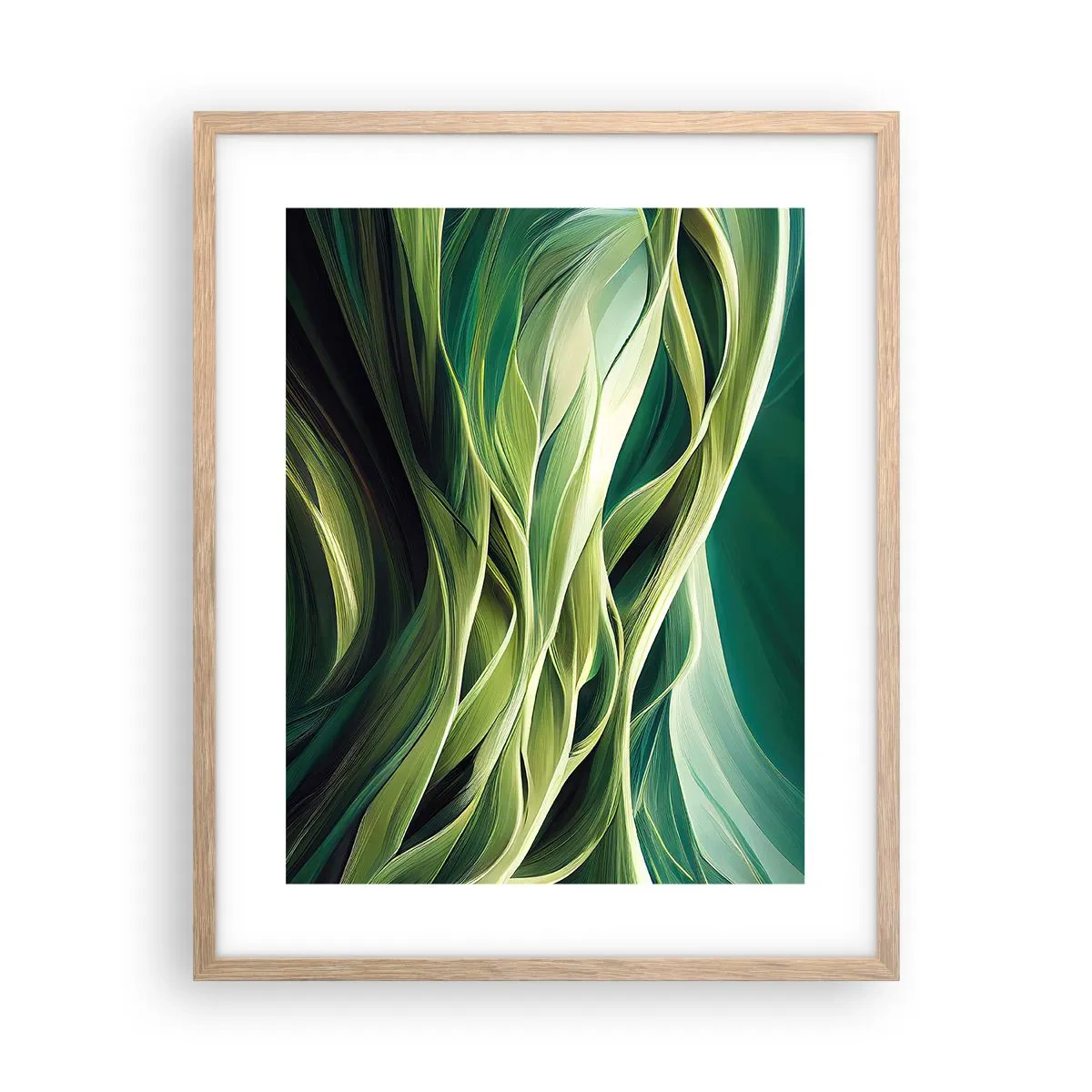 Een poster in een licht eiken lijst - Abstract groen spel - 40x50 cm
