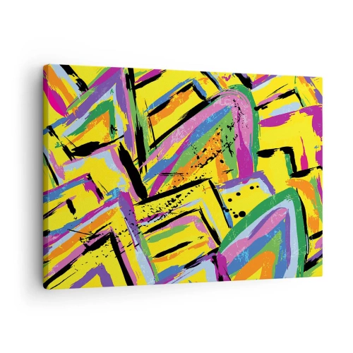 Schilderen op canvas - Levendige abstractie in heldere kleuren en dynamische vormen - 70x50cm - Tot ze schreeuwt van vreugde - Moderne wanddecoratie voor woonkamer en slaapkamer ARTTOR