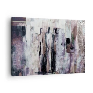 Schilderen op canvas - Een abstracte compositie met drie figuren in pastelkleuren. - 70x50cm - De mysterieuze drie - Moderne wanddecoratie voor woonkamer en slaapkamer ARTTOR
