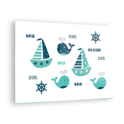 Schilderen op glas - Nautisch thema met zeilboten en walvissen - 70x50cm - Over de zeeën en oceanen - Moderne wanddecoratie voor woonkamer en slaapkamer ARTTOR