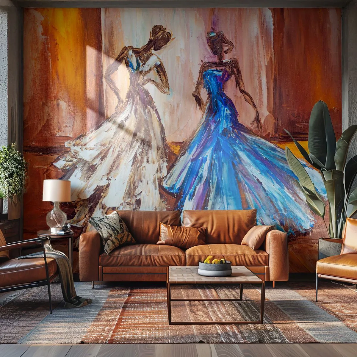 Fotobehang Premium Canvas - Een dankbaar duo - Vrouw, Trouwjurk, Mode - 450x315 cm
