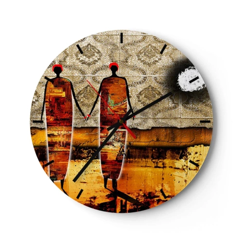 Wandklok - Klok - Etnische compositie in de kleuren van Afrika - 40x40 cm