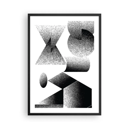 Poster in een zwarte lijst - Abstracte compositie van geometrische vormen in zwart-wit - 50x70cm - Hoeken en ovalen - Moderne wanddecoratie voor woonkamer en slaapkamer ARTTOR
