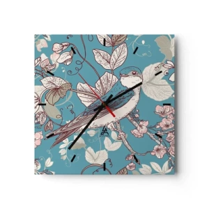 Wandklok - Klok - In witte abeel met het zingen van de nachtegaal - 30x30 cm