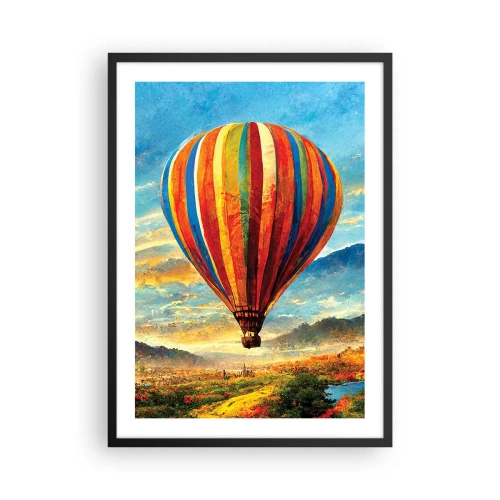 Poster in een zwarte lijst - Een kleurrijke ballon boven een schilderachtig landschap - 50x70cm - In stilte zie je meer - Moderne wanddecoratie voor woonkamer en slaapkamer ARTTOR