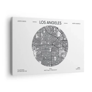 Schilderen op canvas - Een kaart van Los Angeles in minimalistische zwart-witstijl - 70x50cm - Anatomie van Los Angeles - Moderne wanddecoratie voor woonkamer en slaapkamer ARTTOR