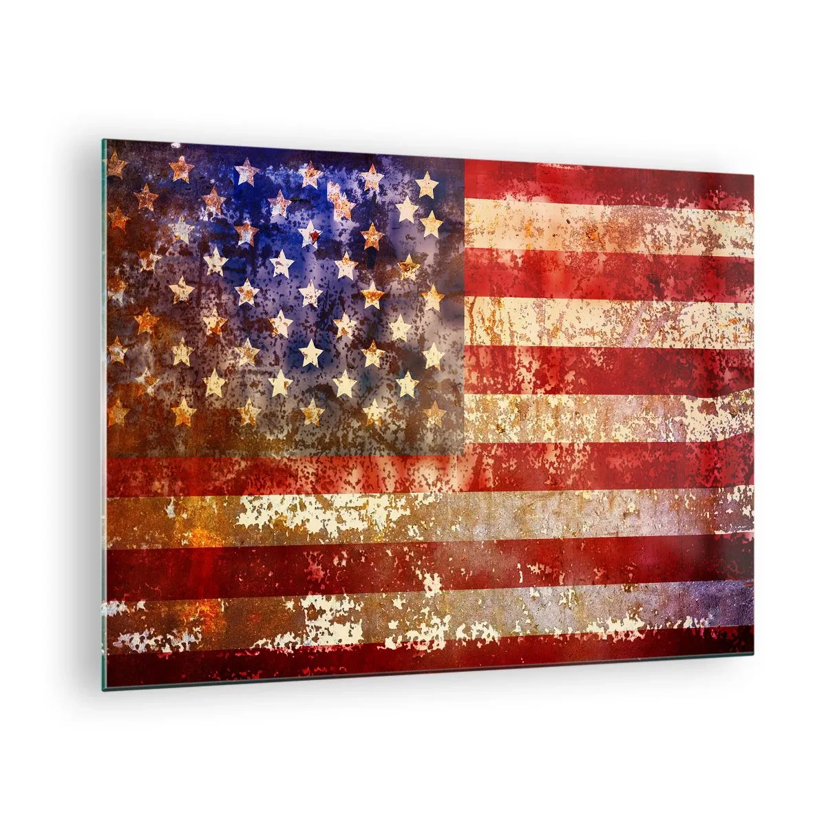 Schilderen op glas - Roestige Amerikaanse vlag - 70x50cm - Glorie vervaagt niet - Moderne wanddecoratie voor woonkamer en slaapkamer ARTTOR