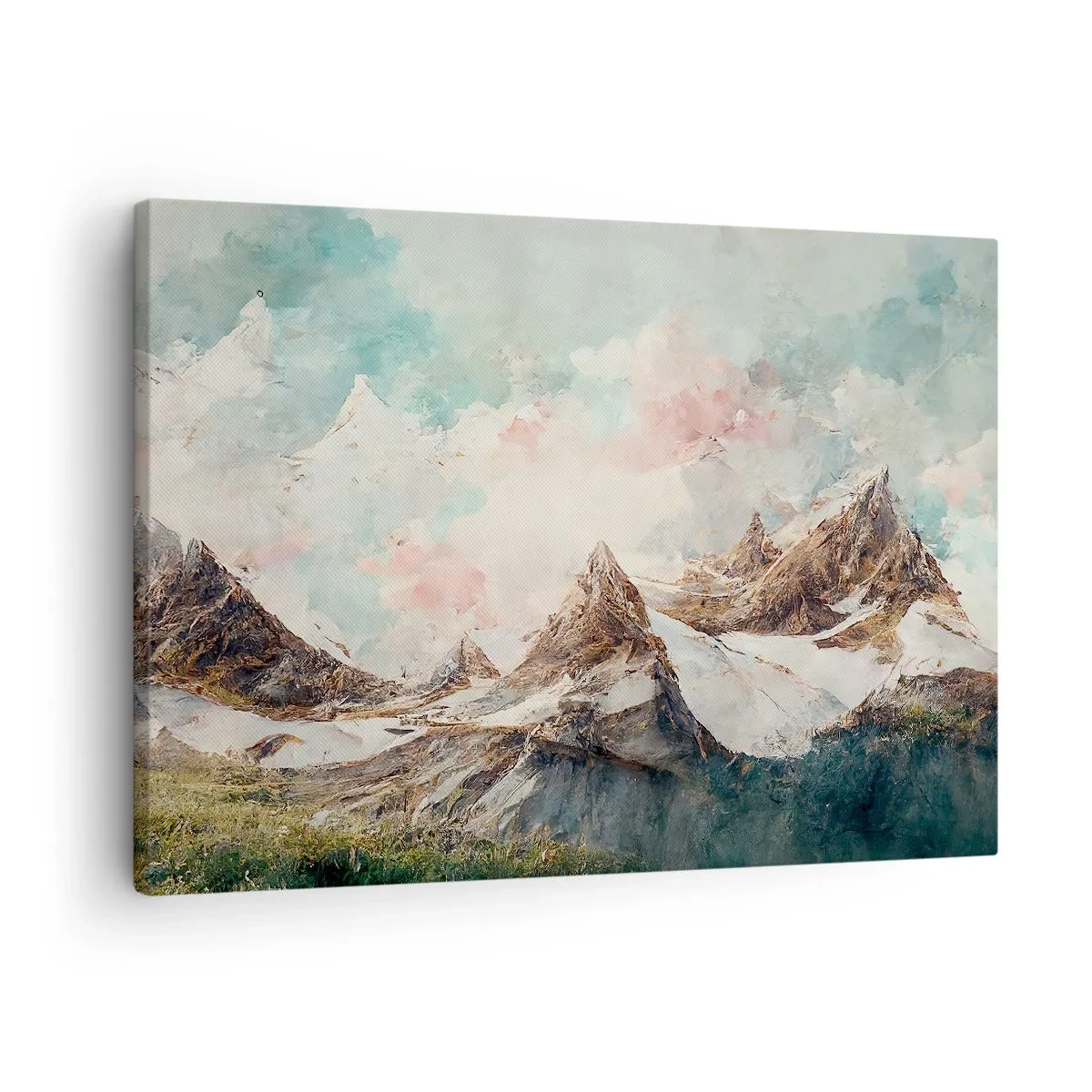Schilderen op canvas - Schilderachtige bergen met pastelkleurige luchten - 70x50cm - Rotsbladen - Moderne wanddecoratie voor woonkamer en slaapkamer ARTTOR