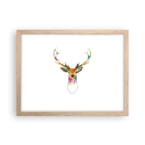 Een poster in een licht eiken lijst - Een zacht hert badend in kleur - 40x30 cm