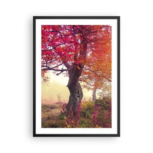 Poster in een zwarte lijst - Een boom met rode bladeren in een herfstlandschap - 50x70cm - Bloeiende razernij - Moderne wanddecoratie voor woonkamer en slaapkamer ARTTOR