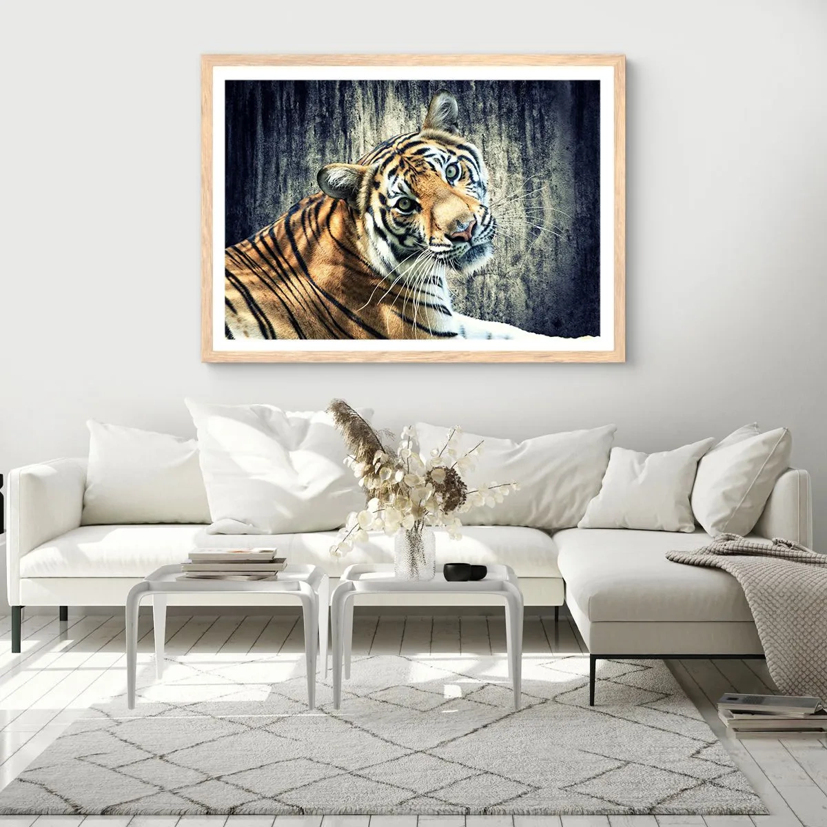 Een poster in een licht eiken lijst - Portret in stromen van licht - 40x30 cm