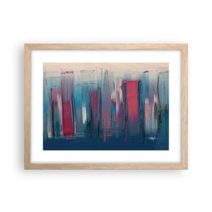 Een poster in een licht eiken lijst - Verticale compositie in blauw en rood - 40x30 cm