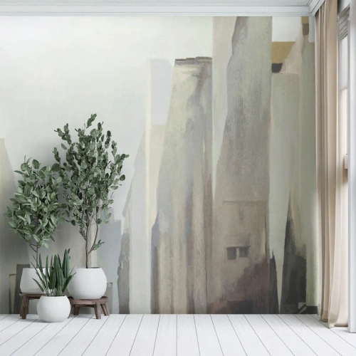 Fotobehang op maat Premium Sand - Droom over de stad - Minimalistisch, Helder, Stad