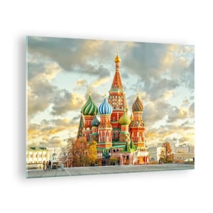 Schilderen op glas - De Sint-Basiliuskathedraal in Moskou tegen een bewolkte hemel - 70x50cm - Zelfs Disney zou er niet op komen - Moderne wanddecoratie voor woonkamer en slaapkamer ARTTOR