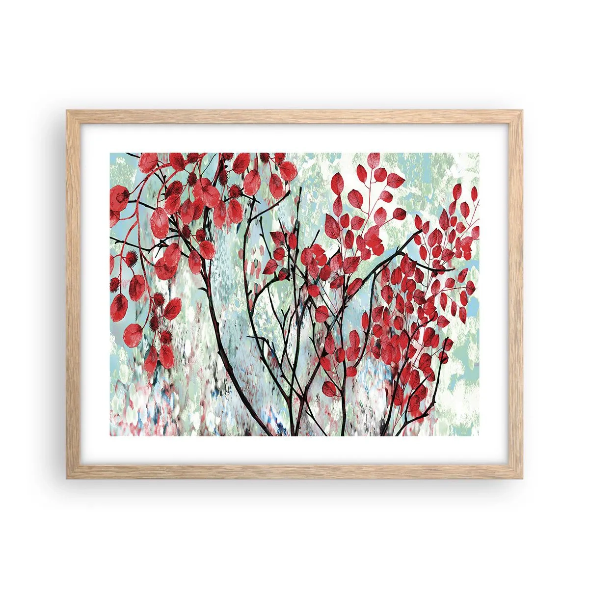 Een poster in een licht eiken lijst - Boom in scharlaken - 50x40 cm