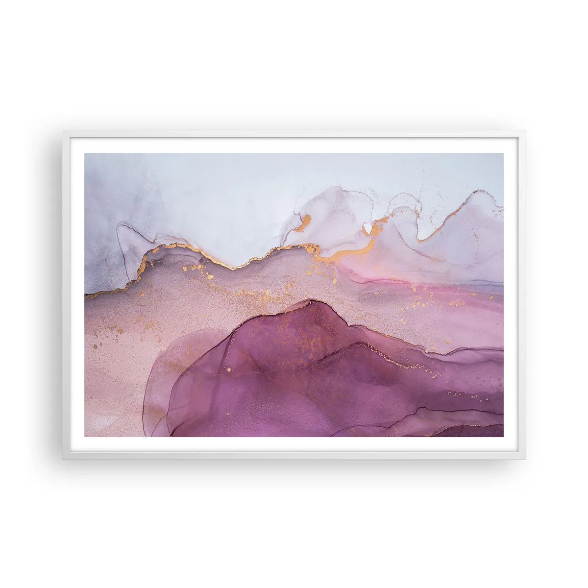 Poster in een witte lijst - Lila en paarse golven - 100x70 cm