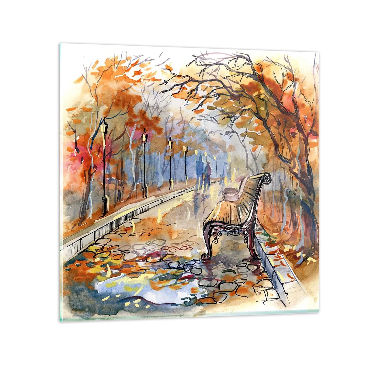 Schilderen op glas - Samen wandelen in de herfst - 30x30 cm