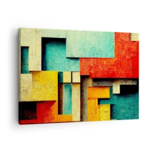 Schilderen op canvas - Abstracte geometrische vormen in levendige kleuren - 70x50cm - Festival van rechte hoeken - Moderne wanddecoratie voor woonkamer en slaapkamer ARTTOR
