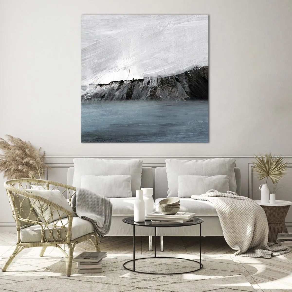 Schilderen op glas - Water – aarde: botsing der elementen - 40x40 cm