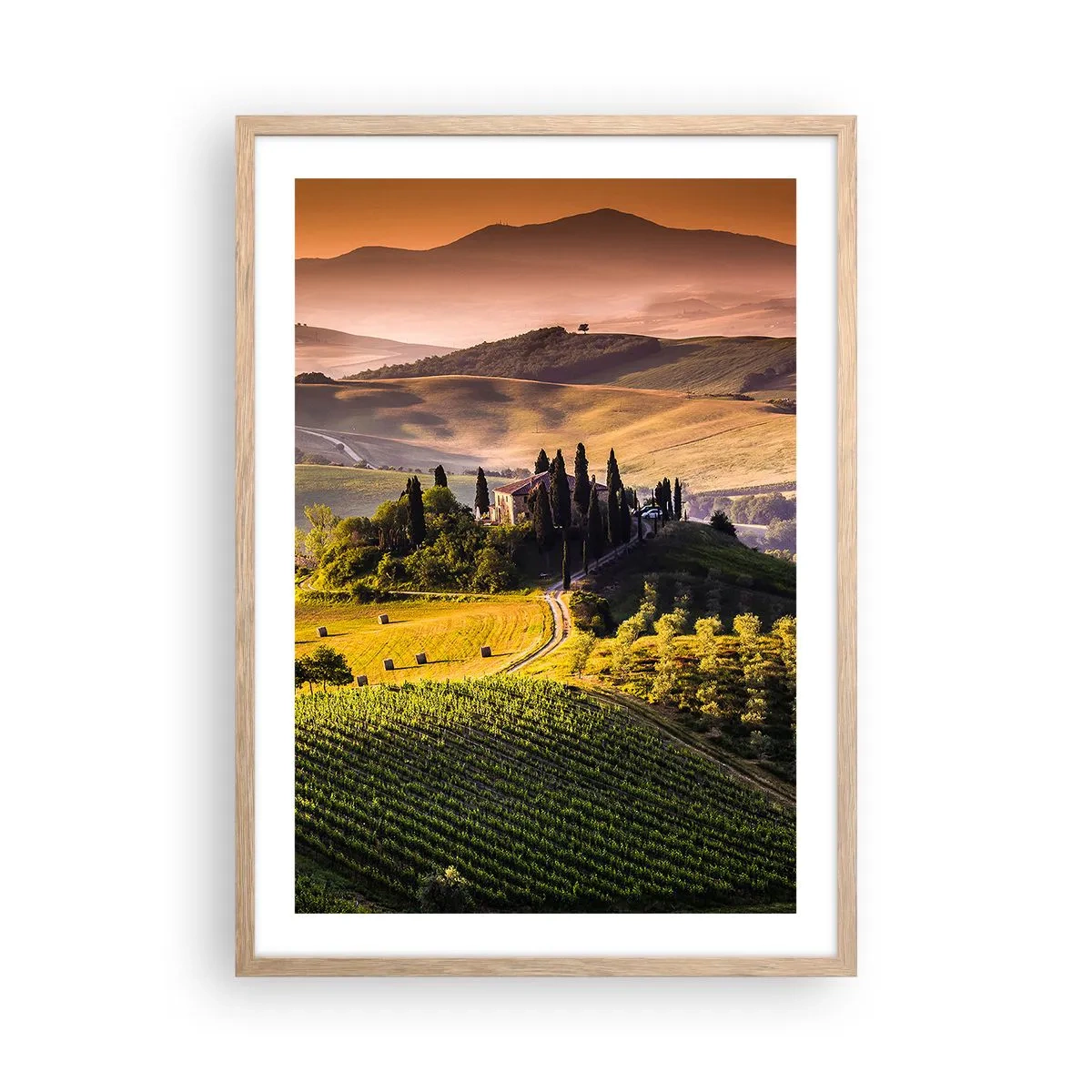Een poster in een licht eiken lijst - Arcadia - het Toscaanse landschap - 50x70 cm