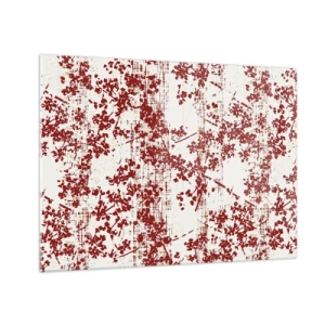 Schilderen op glas - Een bloemenpatroon in rood op een lichte, verweerde achtergrond - 70x50cm - Zoals oud calico - Moderne wanddecoratie voor woonkamer en slaapkamer ARTTOR
