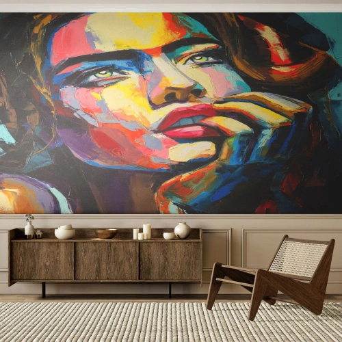 Zelfklevend Fotobehang Deluxe Sticker - Dromen vliegen in de lucht als vogels - Portret van een vrouw, Gezicht, Deel - 400x280 cm