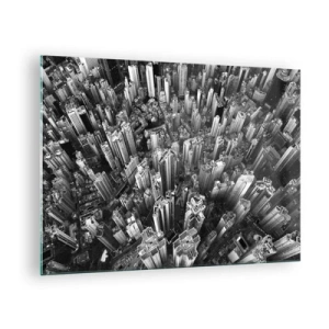 Schilderen op glas - Zwart-wit vogelperspectief van de stad - 70x50cm - Nog steeds hoger en hoger - Moderne wanddecoratie voor woonkamer en slaapkamer ARTTOR