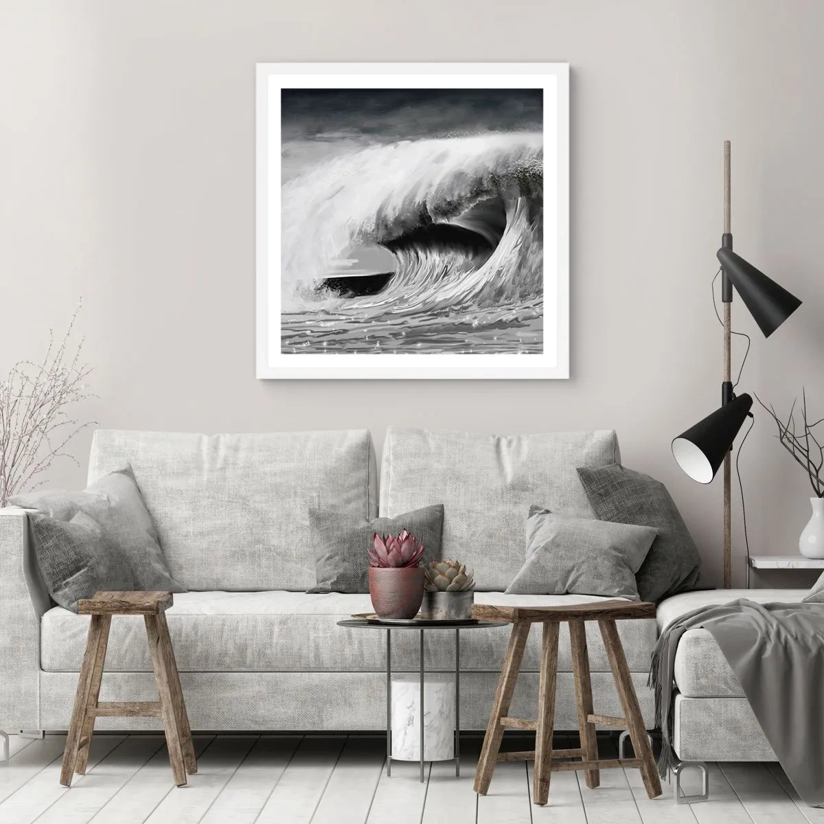 Poster in een witte lijst - De woede van de oceaan - 30x30 cm