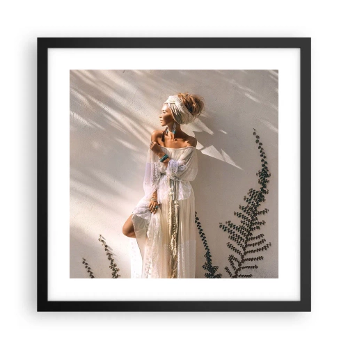 Poster in een zwarte lijst - De zon en het meisje - 40x40 cm