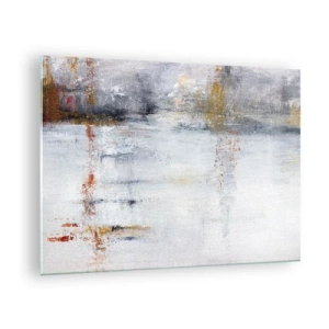 Schilderen op glas - Een abstract schilderij met een subtiele combinatie van grijs, wit en goud. - 70x50cm - Achter de luchtgordijn - Moderne wanddecoratie voor woonkamer en slaapkamer ARTTOR