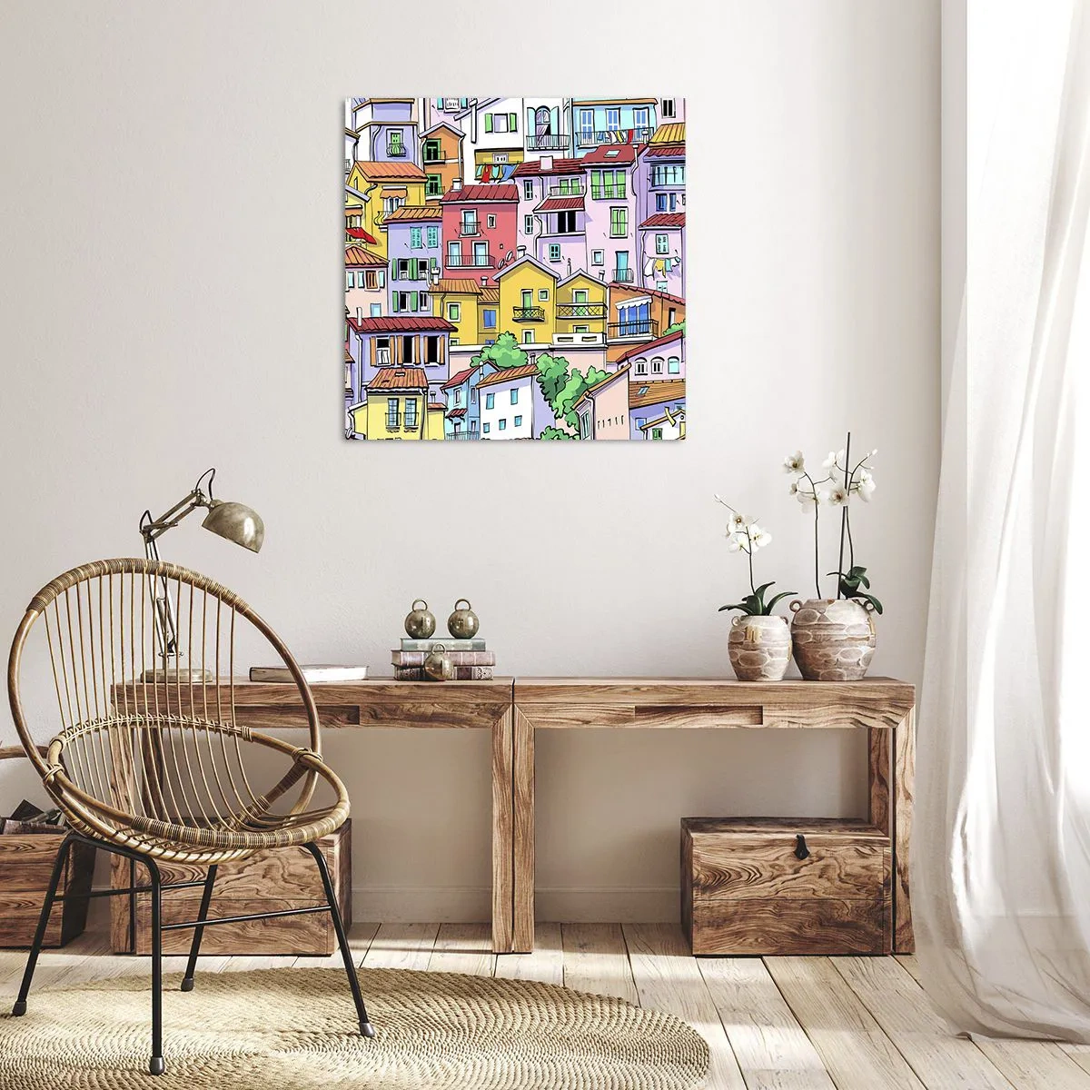Schilderen op canvas - Vrolijke stad - 60x60 cm