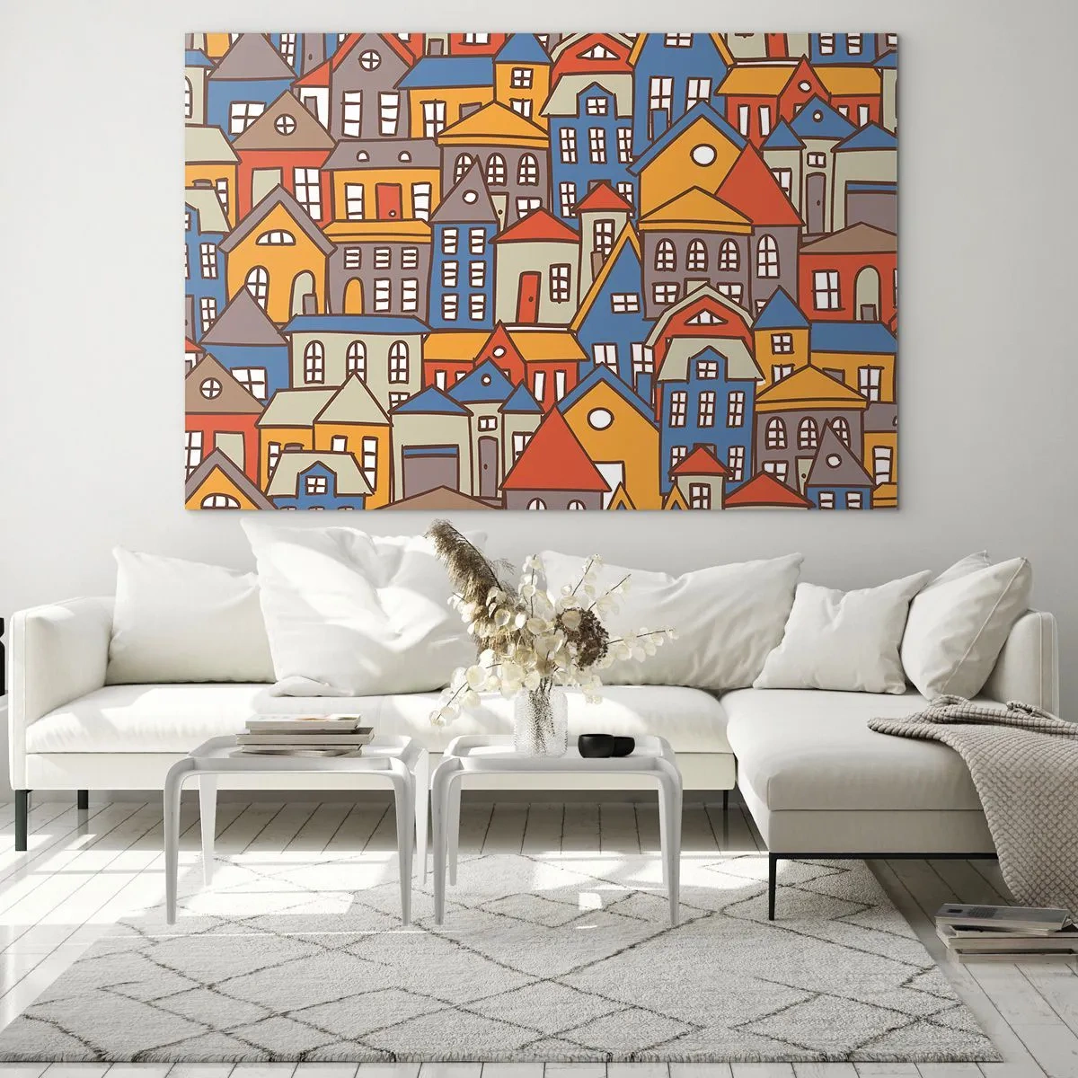 Schilderen op glas - Achter het huis is een huis - 120x80 cm