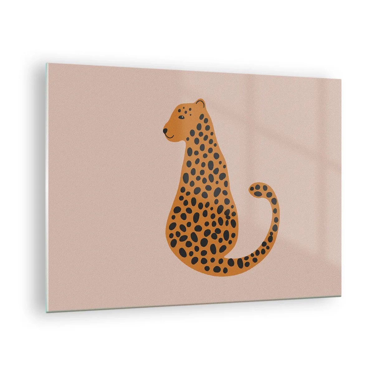 Schilderen op glas - Illustratie van een panter met zwarte vlekken op een beige achtergrond - 70x50cm - Luipaardprint is een modieus print - Moderne wanddecoratie voor woonkamer en slaapkamer ARTTOR