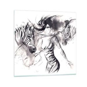 Schilderen op glas - Dansend met de zebra's - 30x30 cm