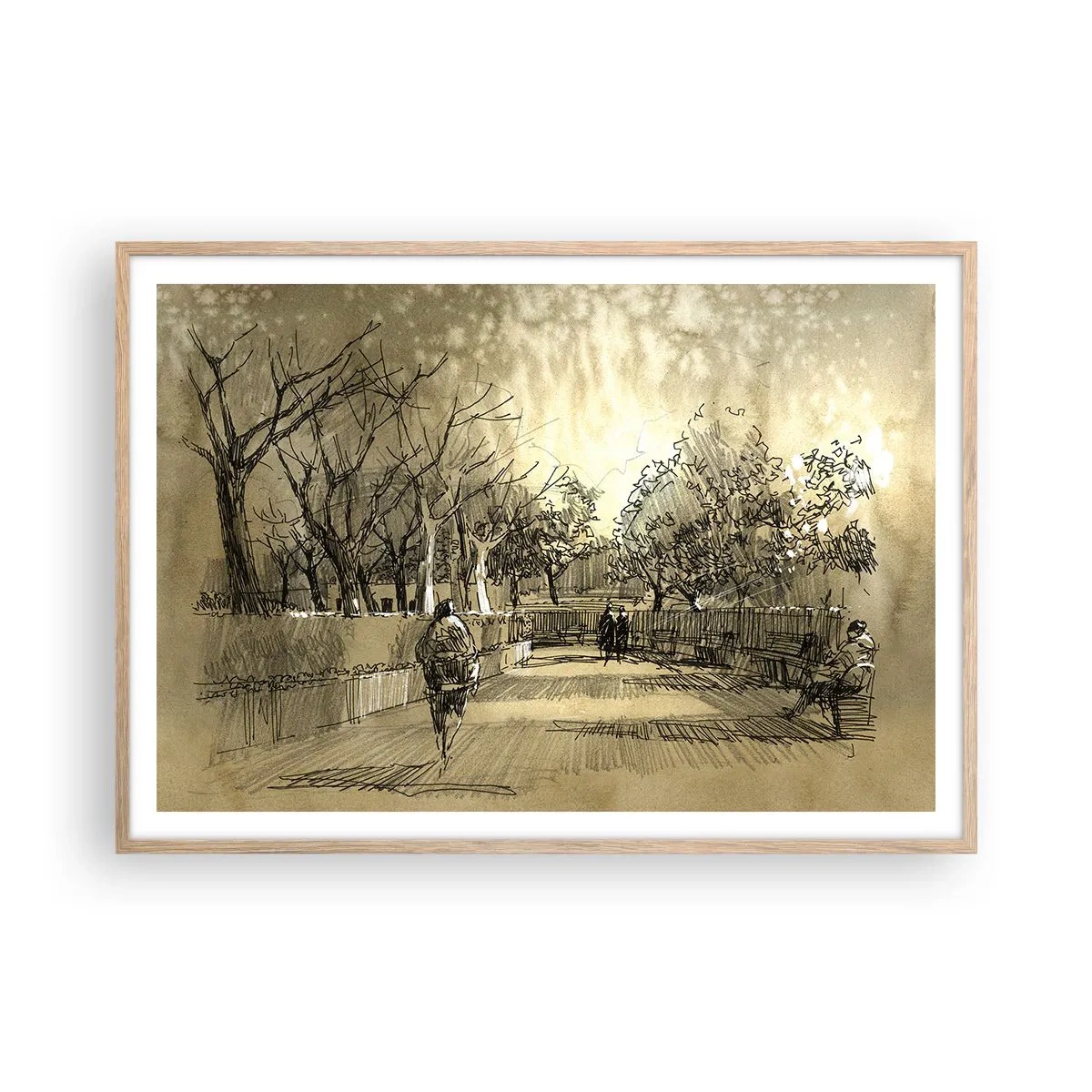 Een poster in een licht eiken lijst - Een moment gestopt met een veer - 100x70 cm