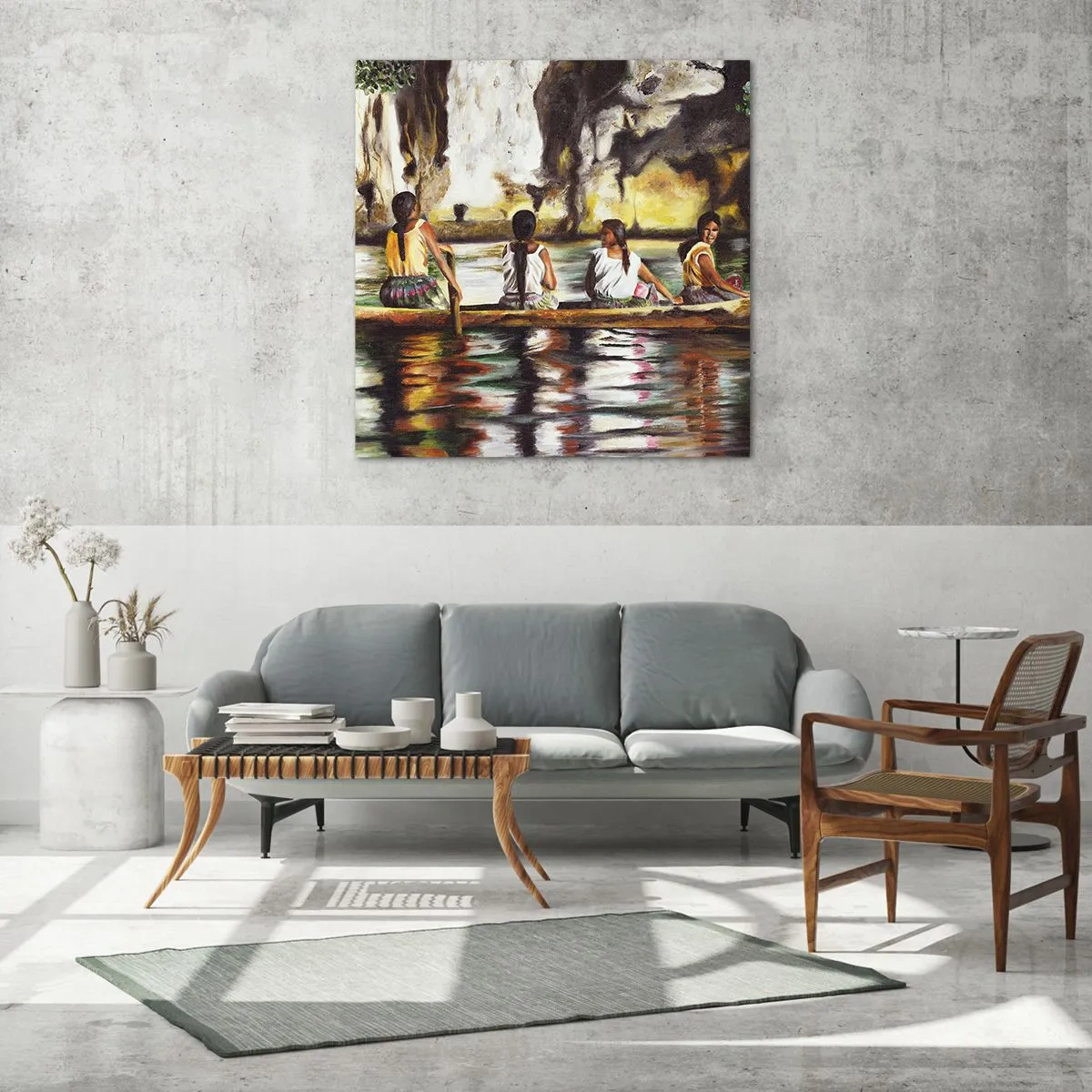 Schilderen op glas - In een Polynesisch paradijs - 70x70 cm