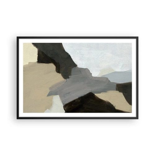 Poster in een zwarte lijst - Abstractie: het kruispunt van grijs - 91x61 cm