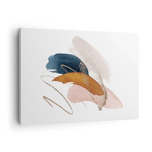 Schilderen op canvas - Abstracte penseelstreken in pastelkleuren met gouden accenten - 70x50cm - Gevleugelde compositie - Moderne wanddecoratie voor woonkamer en slaapkamer ARTTOR