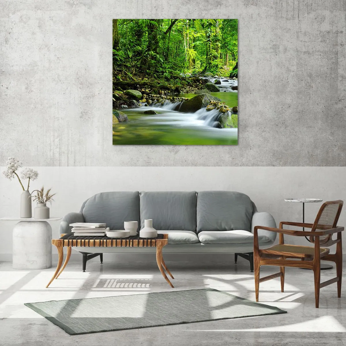 Schilderen op glas - Zwemmen in een zee van groen - 70x70 cm