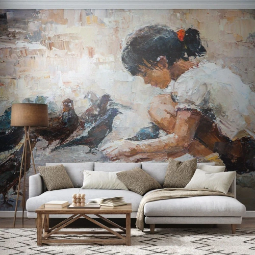 Fotobehang Premium Canvas - De kleintjes en de leukste - Meisje, Squab, Voor kinderen - 300x210 cm