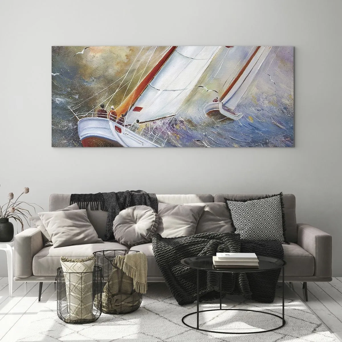 Schilderen op glas - Lopend op de golven  - 160x50 cm