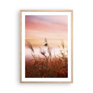 Een poster in een licht eiken lijst - Vliegers, paardebloemen, wind - 50x70 cm