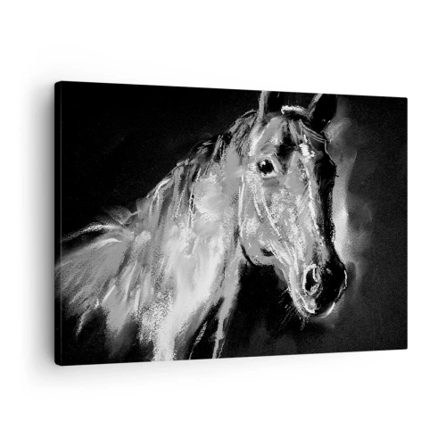 Schilderen op canvas - Portret van een paard in een dynamische zwart-witstijl - 70x50cm - De glans van een nobele ziel - Moderne wanddecoratie voor woonkamer en slaapkamer ARTTOR