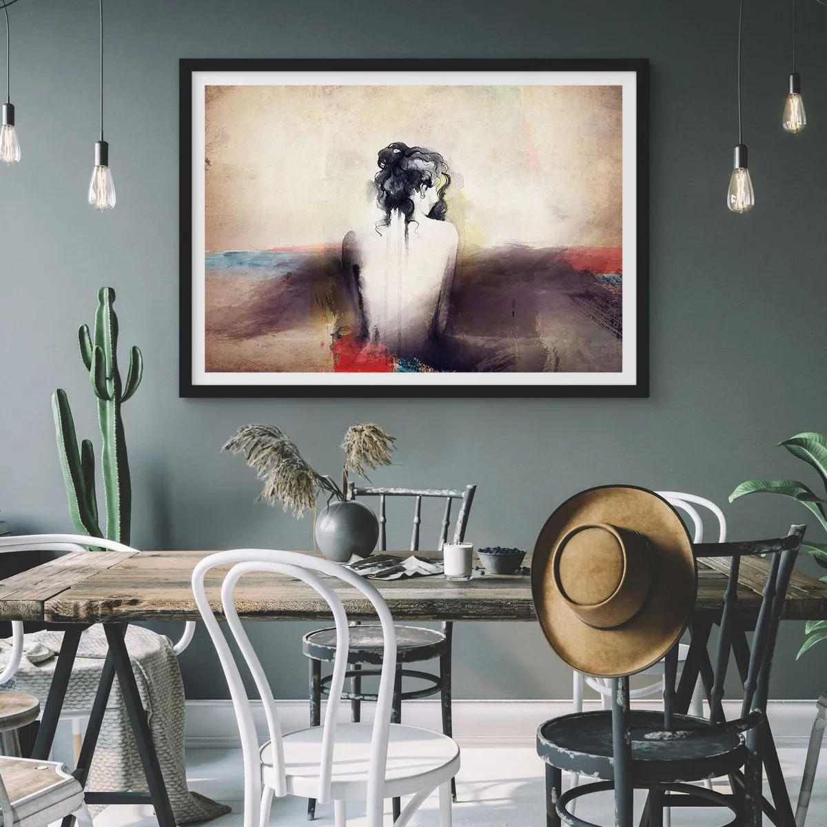 Poster in een zwarte lijst - Vloeiende lijnen, ovale vormen - 91x61 cm