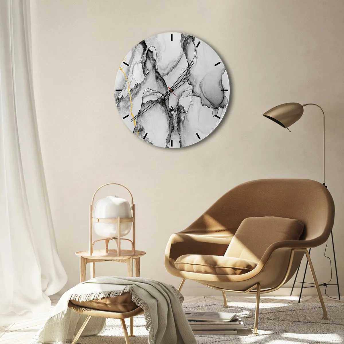 Wandklok - Klok - Compositie met een gouden motief - 40x40 cm